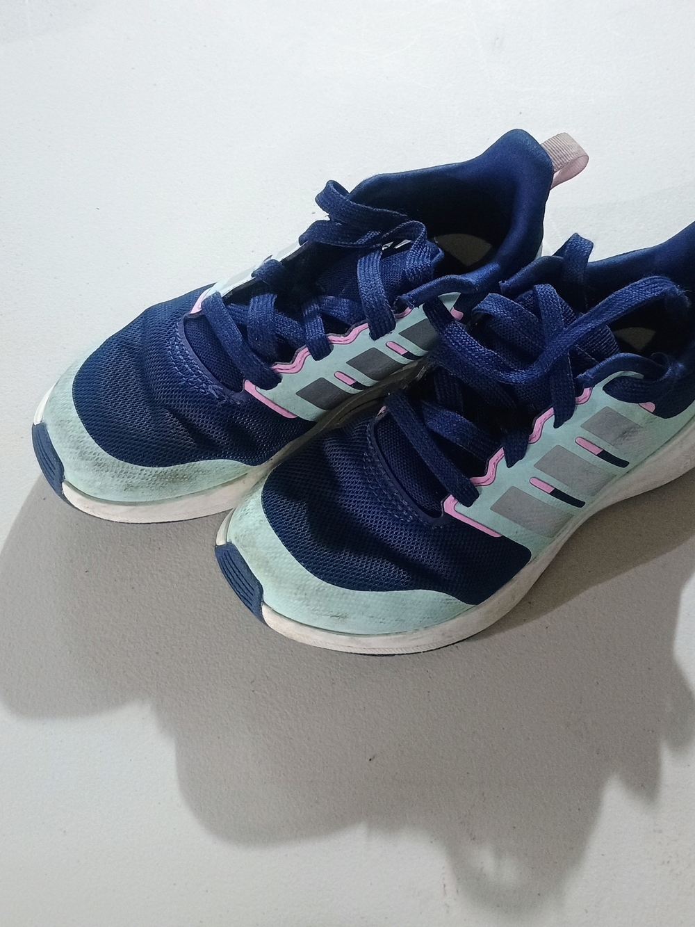 adidas Navy Mesh Running Shoes with Mint and Pink Accents